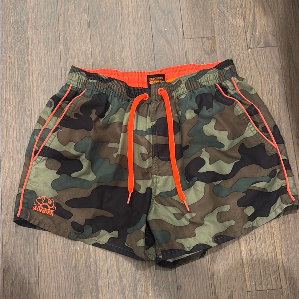 Sundek Camouflage Swim Shorts with Orange Accents